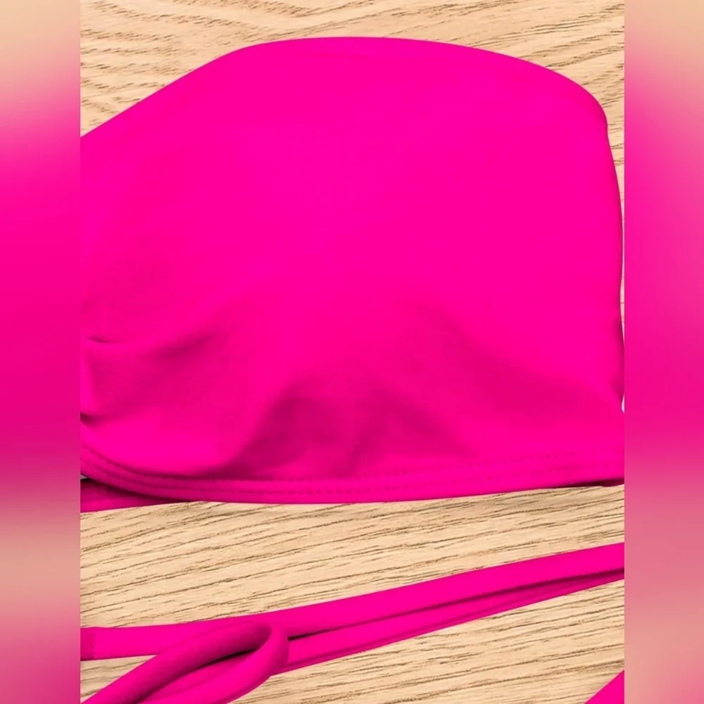 Barbiecore Sexy‎ Dopamine M Hot Pink Strappy Bikini Swimwear Summer Set-(#1,459)